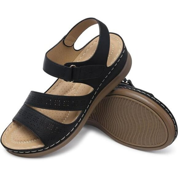 Womens Wedge Platform Sandals Arch Support Dressy Open Toe Summer Shoes - Picture 6 of 7